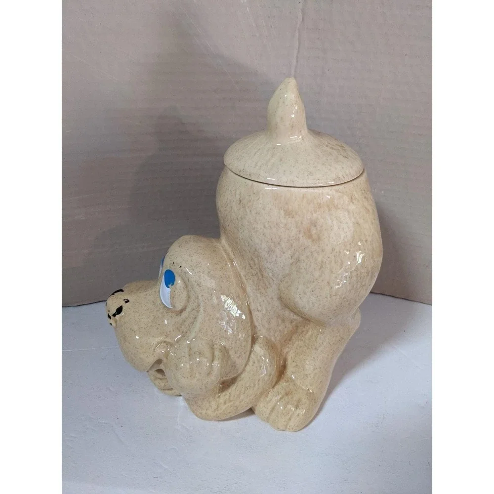 Vintage McCoy Ceramic Puppy Dog Cookie Jar Speckled Tan 11x9x6 Mid‎ Century